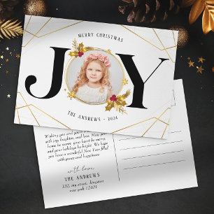 Modern Gold Geometric Family Photo Christmas Holiday Postcard