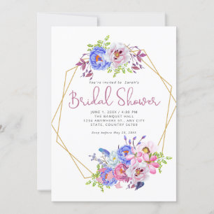 Modern Gold Geometric Frame Bridal Shower  Invitation