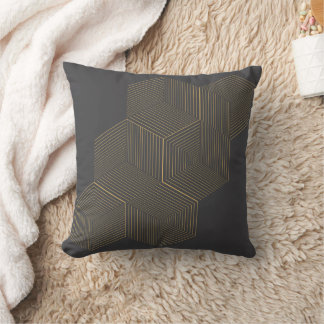Modern Gold Geometric Honeycomb 3D Optical Illusio Cushion
