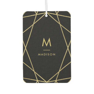 Modern Gold Geometric Pattern on Black   Monogram Car Air Freshener