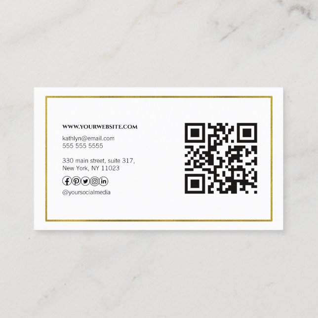 Modern Gold Geometric QR Code Professional Business Card (Back)