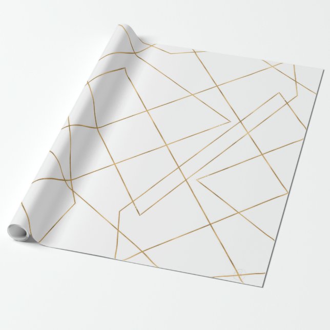 Modern Gold Geometric Strokes Abstract Design Wrapping Paper (Unrolled)