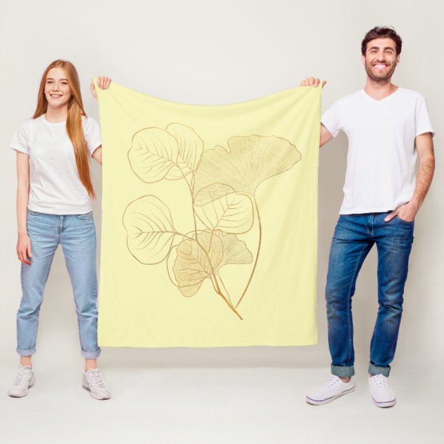 Modern Gold Gingko Leaves Fleece Blanket (In Situ)