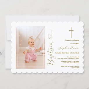 Modern Gold Girl Photo Calligraphy Baptism  Invitation