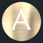Modern Gold Girly Metallic Monogram Classic Round Sticker<br><div class="desc">Modern Gold Faux Girly Metallic Stainless Steel Foil Elegant Sticker. This sticker can be customised to include your initial and first name for a gift package.</div>