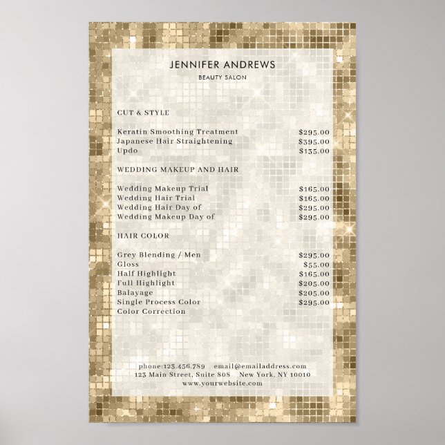 Modern, gold glam salon price list Poster (Front)