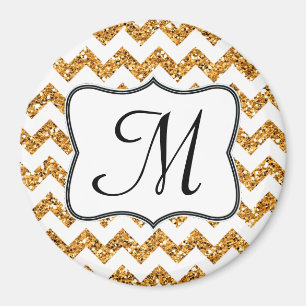 Modern Gold Glitte Chevron Monogram Initial Magnet