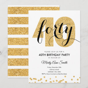 Modern Gold Glitter 40th Birthday Party Invitation