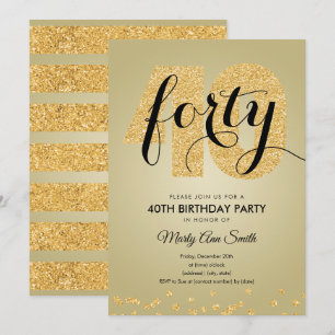 Modern Gold Glitter 40th Birthday Party Invitation