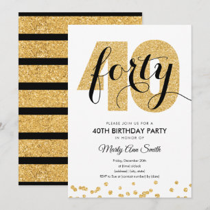 Modern Gold Glitter 40th Birthday Party Invitation