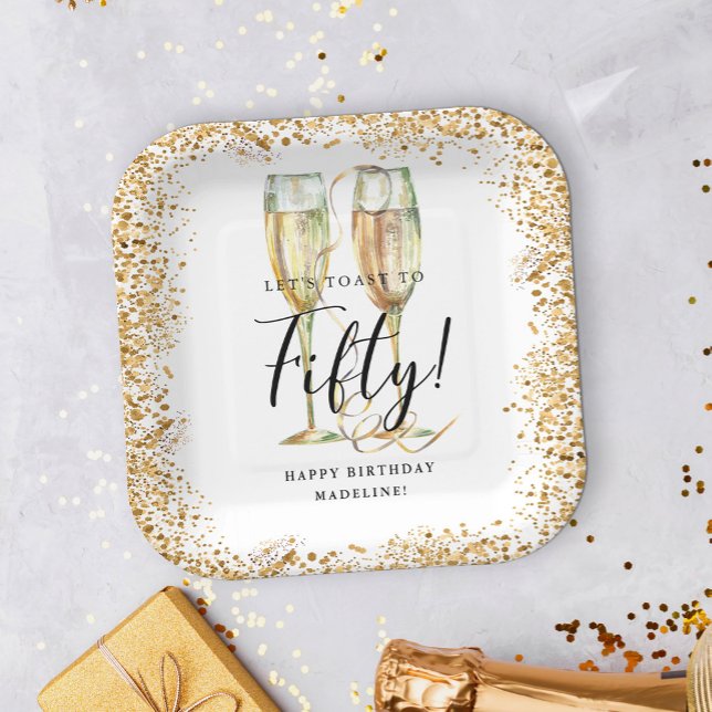 Modern Gold Glitter 50th Birthday  Paper Plate (Creator Uploaded)
