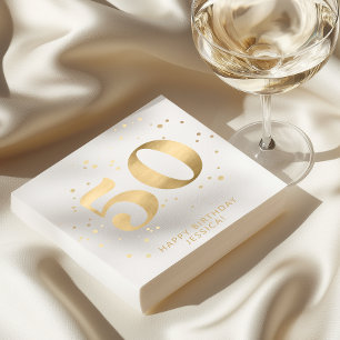 Modern Gold Glitter 50th Fifty Birthday Napkin