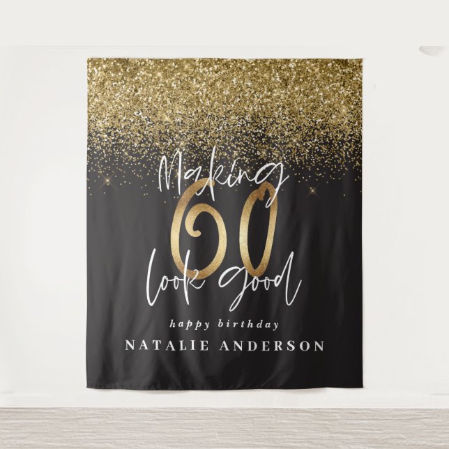 Modern gold glitter 60th birthday party decor tapestry (Front)