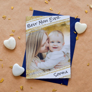   Modern Gold Glitter Add Your Photo Best Mum Ever Postcard