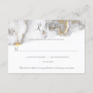 Modern Gold Glitter and Grey Marble Effect RSVP