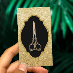 Modern Gold Glitter Antique Scissor Hair Stylist Business Card