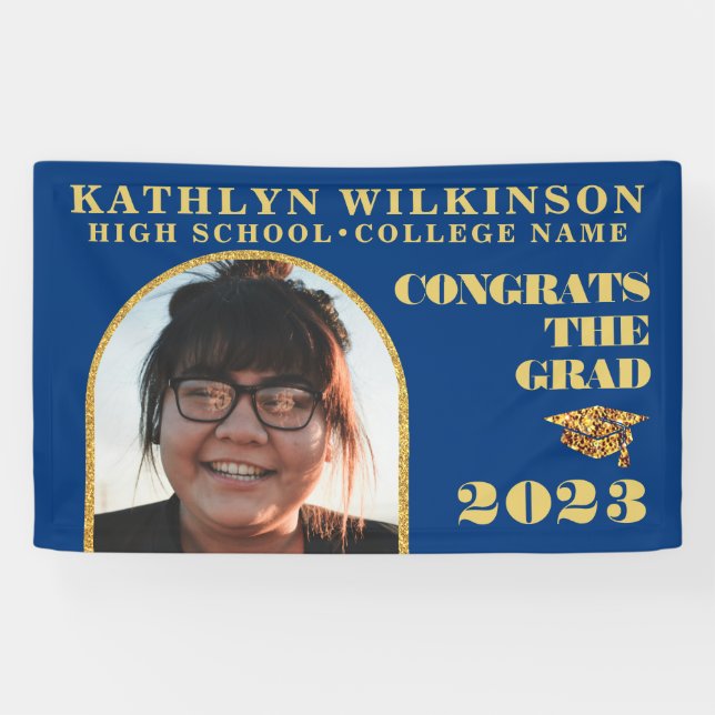 Modern Gold Glitter Arch Photo Graduation Party Banner (Horizontal)