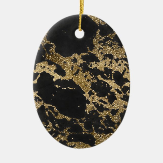 Modern Gold Glitter Black Marble Ceramic Tree Decoration (Front)