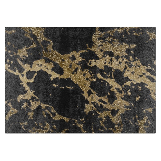 Modern Gold Glitter Black Marble Cutting Board (Front)