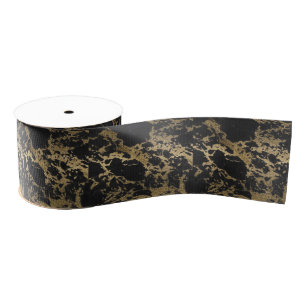 Modern Gold Glitter Black Marble Grosgrain Ribbon