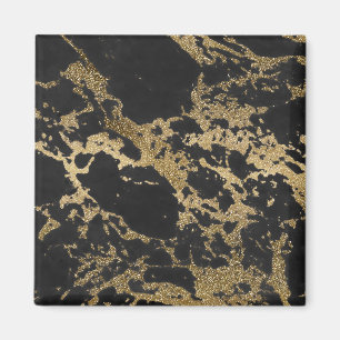 Modern Gold Glitter Black Marble Magnet