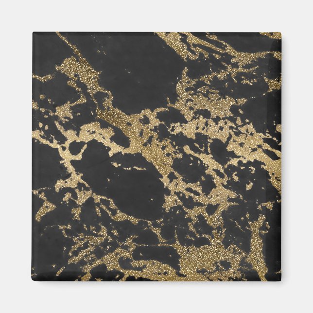 Modern Gold Glitter Black Marble Magnet (Front)