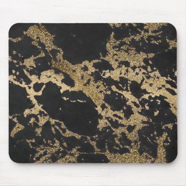 Modern Gold Glitter Black Marble Mouse Mat (Front)