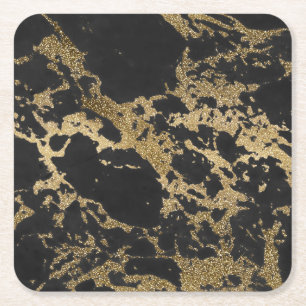 Modern Gold Glitter Black Marble Square Paper Coaster