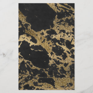 Modern Gold Glitter Black Marble Stationery