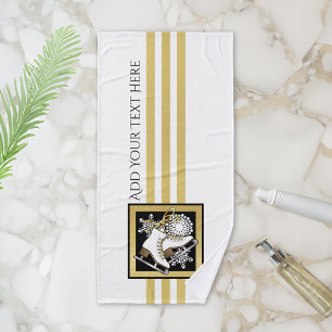 Modern Gold Glitter Black White Ice Skating Bath Towel Set