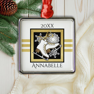 Modern Gold Glitter Black White Ice Skating Metal Tree Decoration