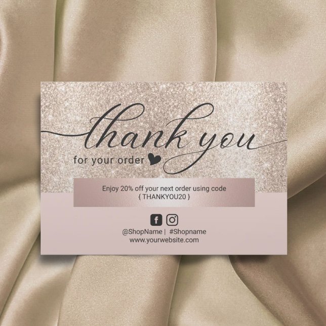 Modern Gold Glitter Blush Pink Order Thank You Card (Creator Uploaded)