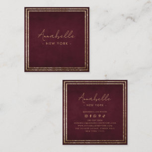 Modern Gold Glitter Burgundy Velvet Frame Minimal Square Business Card