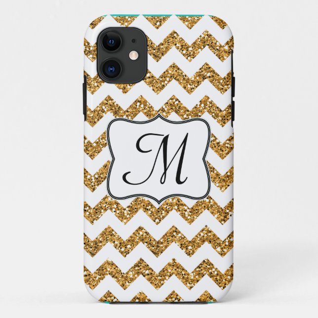 Modern Gold Glitter Chevron Monogram IPHONE 5 Case (Back)