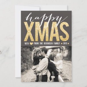 Modern Gold Glitter Christmas Photo Flat Card