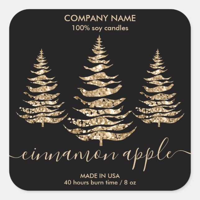 Modern Gold Glitter Christmas Tree Candle label (Front)