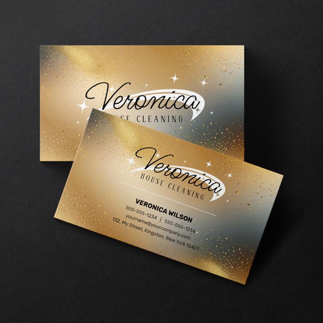 Modern Gold Glitter Colour Maid Cleaning Services Business Card (Creator Uploaded)