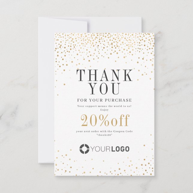 Modern gold glitter company logo small business thank you card (Front)