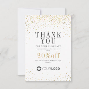 Modern gold glitter company logo small business thank you card