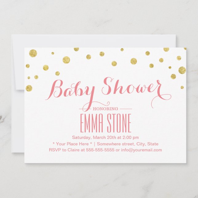 Modern Gold Glitter Confetti Dots Baby Shower Invitation (Front)