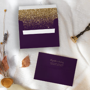 Modern Gold Glitter Dark Purple Wedding Envelope