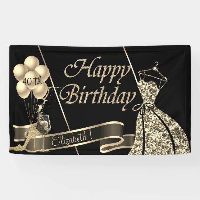 Modern Gold Glitter Dress Balloons,Glass,High Heel Banner (Horizontal)