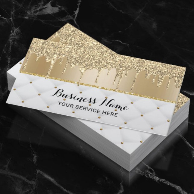 Modern Gold Glitter Drips Luxury Beauty Salon Business Card (Creator Uploaded)