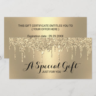 Modern Gold Glitter Drips Salon Gift Certificates