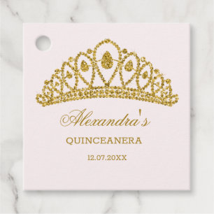Modern gold glitter effect tiara Quinceanera Favour Tags