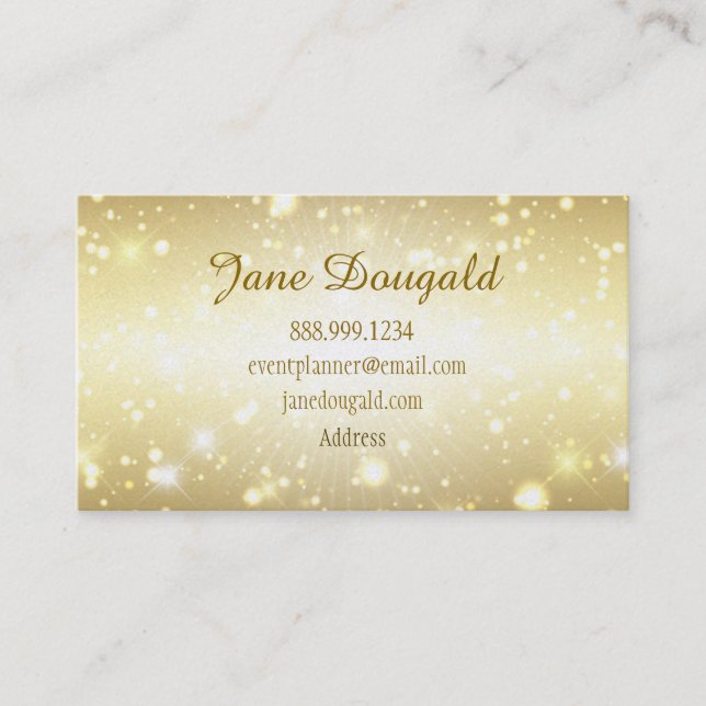 Modern Gold Glitter Event, Wedding Planner Busines Business Card (Front)