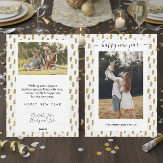 Modern Gold Glitter Family Photo New Year Holiday Card
