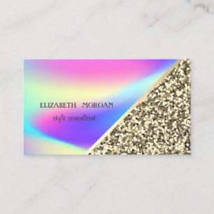 Modern Gold Glitter, Geometric,Ombre Holographic Business Card