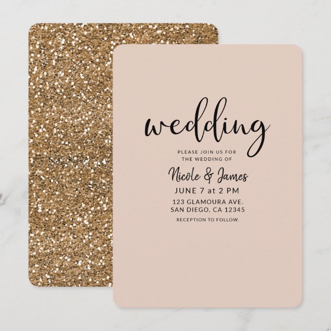 Modern Gold Glitter Glam ANY COLOR Wedding Invitation (Front/Back)