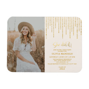 Modern Gold Glitter Grad Party Photo Invitation  M Magnet
